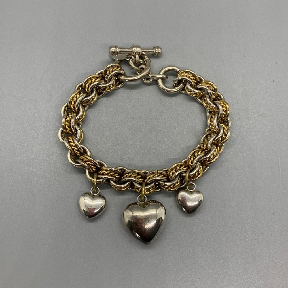 BEST Brand Multi Tone Chunky Link Bracelet With Silver Tone Heart Charms